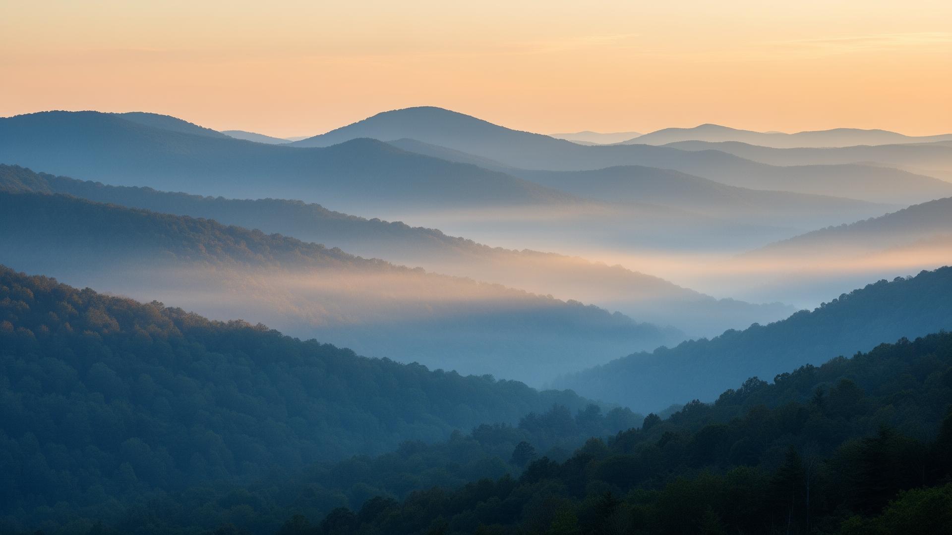 Misty Appalachian ridges at dawn